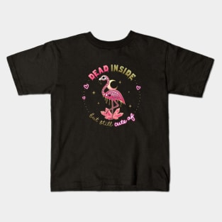 Dead Inside but still Cute AF Skeleton Flamingo w/ Moon & Crystals Kids T-Shirt